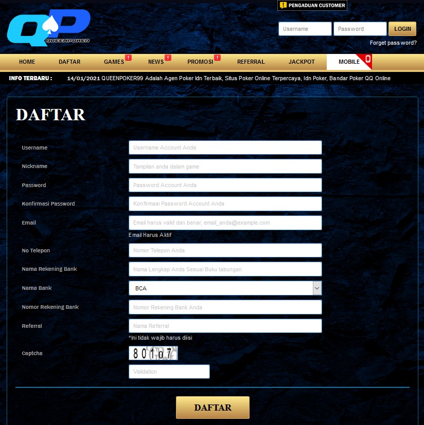 form pendaftaran queenpoker99